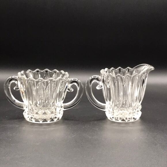 Vintage Indiana Glass Lotus Blossom Tulip Sugar Bowl & Creamer Set 1007 Clear - Picture 1 of 12